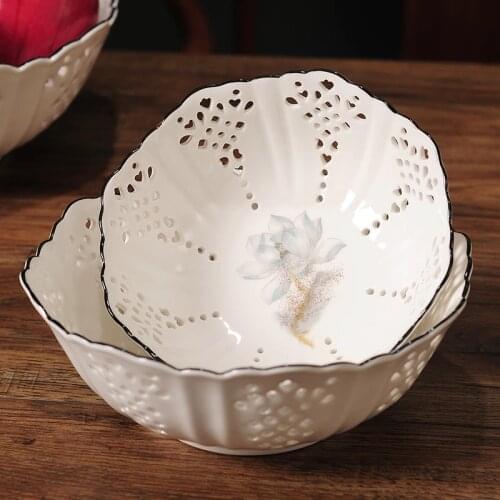 White luxury family living room fruit plate ceramic creative hollowed out fruit tray tea table decoration luxury high-end