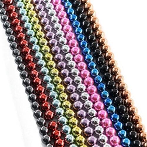 Natural Stone Bead Nano Gold Rainbow Rose Gold Silver Color Hematite Round Beads For Jewellery Making Bracelet Necklace 15