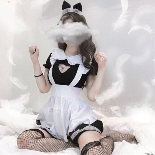 Bust Open Maid Cosplay Costumes Catwomen Maids Outfit Cotton Apron Lovely Lace Mini Dress for Women Anime Lolita Sexy Lingerie