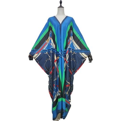 Kaftan 2021 New Elegant African Printed Bohemian V-Neck kaftan Maxi Dresses Traditional Muslim Women Party Full Length Maxi