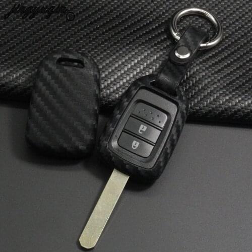 Jingyuqin Carbon Silicone Car Remote Key Case Fob Cover For Honda GREIZ Civic City XRV Vezel Protective shell keychain