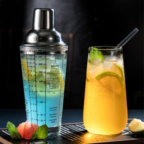 400M Cocktail Shaker Scale Glass Champagne Wine Beverage Mixer Shaker Bottle Fruit Juice Snow Grams Cup Bar Bartender Tool