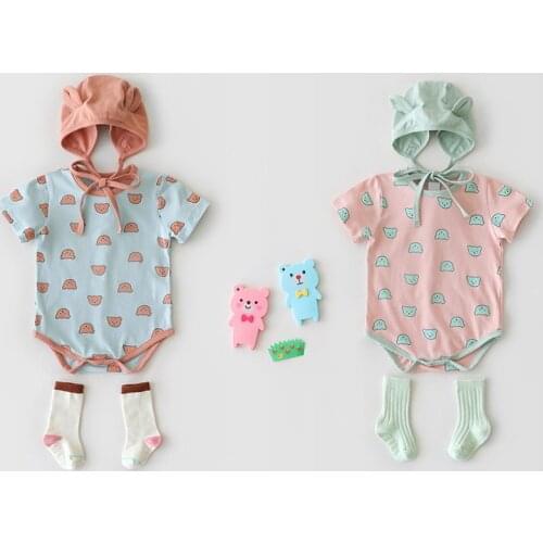 MILANCEL baby clothes cartoon baby boys bodysuits little bear print infant girls clothes with hat