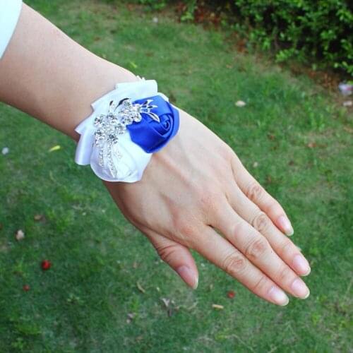 Customized Wrist Corsage With Diamond Bracelet Silk Flower Hand Bride Bridesmaid Mariage Ribbon Simulation Roses Party SW0688