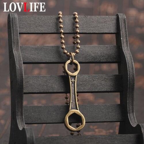 Brass Inner Hexagon Spanner Necklaces Pendants Vintage Copper Women Charms Punk Retro Men Hangings Trinkets Hip Hop Style