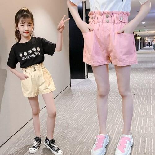 Fashion Teen Girls High Waist Elastic Shorts With Pockets Summer New Arrivals Casual Cotton Kids Sport Short Pants 4-13Years Old
