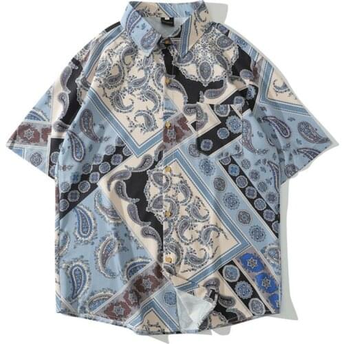 Hip Hop Cashew Flowers Printed Shirts Men Japanese Retro Ethnic Style Mens Shirt Harajuku Loose Streetwear Short Sleeve Shirts