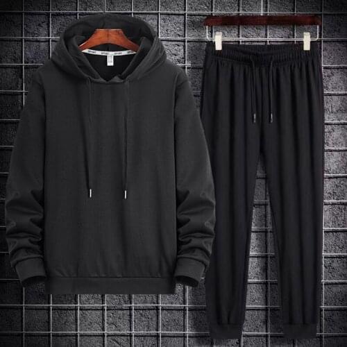 Mens 2-piece sportswear mens hooded sweatshirt + pants pullover hooded sportswear suit casual mens clothes black size IS-4XL
