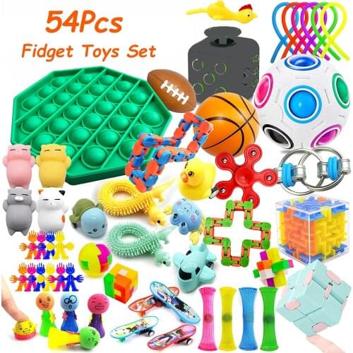 Anti Stress Fidget Toys Kit 54 Pack Push Bubble Adults Toy Set Children Sensory Soft Squishy Stress Relief Figet Toys Kids Gift