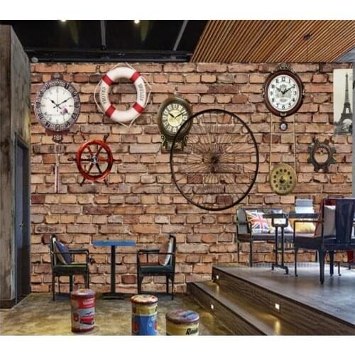 Custom wallpaper 3d photo mural brick wall retro mechanical clocks cafe bar tooling wall living room bedroom murals 3d wallpaper