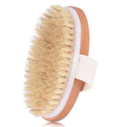 Natural Boar Bristles Dry Body Brush Wooden Oval Shower Bath Brushes Exfoliating Massage Cellulite Treatment Blood Circulation