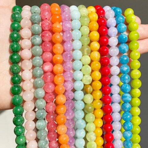 Natural Stone Jades Chalcedony Beads Colorful Round Loose Spacer Beads For Jewelry Making DIY Bracelets 15'Strand 6/8/10mm
