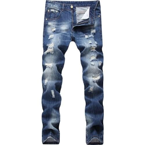 2017 New Hole Straight Mens Jeans Teenage Self-cultivation Beggars Pants Large Size Pants