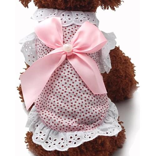 New Fashion Style Dog Spring Summer Clothing Bow Lace Ribbon Pet Dress Letter Dog Dress Apparel Blue Pink For Chihuahua