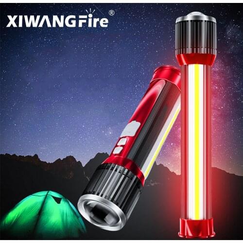 Novelty LED Flashlight Rotating Telescopic Zoom LED Torch with Side Light Rechargeable Camping Light Floodlight Can Charge Phone