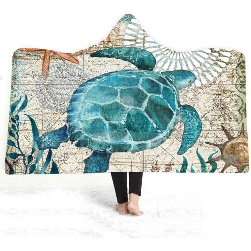 Hooded Blanket Cape Thickened Double Layer Plush 3D Digital Printing Turtle Octopus Home Hat Thermal Portable Blanket 2 Sizes