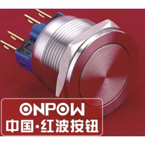 ONPOW 22mm Momentary Super Flat 1NO1NC Start Stop Horn Reset Stainless steel Push Button switch (GQ22PF-11/S) CE, ROHS