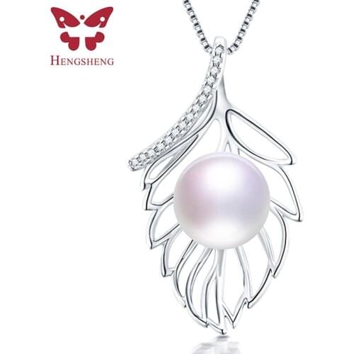 HENGSHENG High Quality 925 Sterling Silver Zircon Leaf Pendant Necklace Natural Freshwater Pearl Pendant Fine Jewelry
