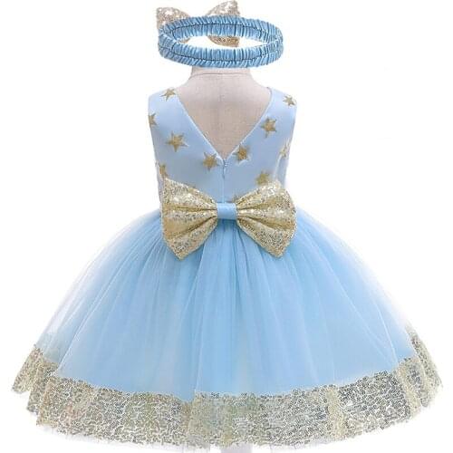 Newborn full moon 1 year baptism girl dress child baby birthday party star big bow sweet princess dress kids sequin girl clothes