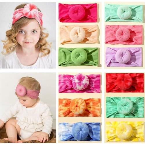 3Pcs Baby Girl Doughnut Nylon Headband Newborn Headwear Rabbit Ear Headwrap Infant Kawaii Hair Accessories Bows FLYINGKIDS