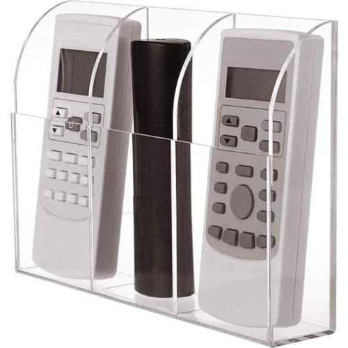 3-grid Transparent Acrylic Remote Control Storage Box Hotel Hanging Wall Mount Rack Makeup Brush Stationery Media Organizer