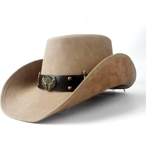 Womens Mens Autumn Leather Wide Brim Western Cowboy Cowgirl Fedora Hat Two Guns Leather Band