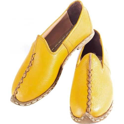 Women Hand Made Comfort Basic Healty Full Leather Shoes Yellow