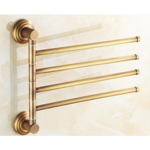 Antique Brass Folding Movable Bath Towel Bars Bathroom Towel Racks Towel Hanger Wall Mounted 2-4 Layers Rotatable Towel Holder