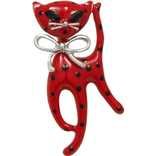 WXJCAN speckle and black cat brooch Lovely bowknot tie Metal enamel brooch pin pins and brooches Size 55mm*25mm