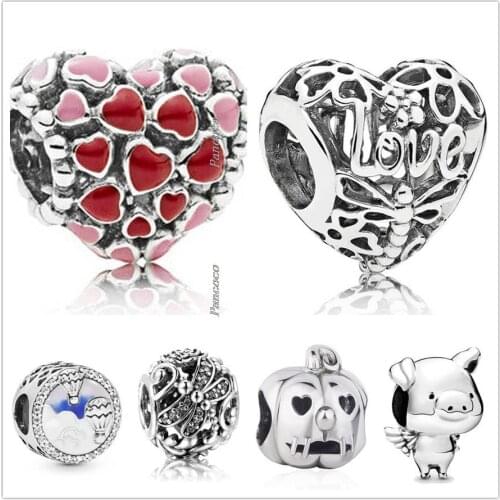 Original 925 Sterling Silver Smooth Pippo the Flying Pig Charm Beads Fit Women Pandora Bracelet & Necklace Jewelry