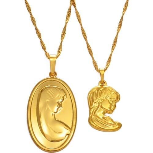 Anniyo Gold Virgin Mary Necklace for Women Girls Trendy Goddess Pendant Chain Jewelry Catholic Bible Wholesale