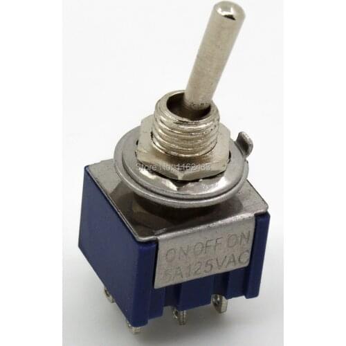 10pcs/lot MTS-203 perforate diameter 6 mm self-lock 6 pin ON - OFF - ON DPDT 3 positions toggle switch