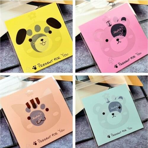 100pcs 10x10+3cm Cute Animals Bakery Cookie Candy Sweet Biscuit Gift Soap Cello OPP Plastic Bag Kids Birthday Party Decoration
