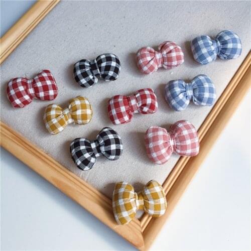 12pcs/lot 4.7*3.5cm DIY Handmade gingham bowknot Padded Patches Appliques For Clothes Sewing Supplies DIY Hair Decoration