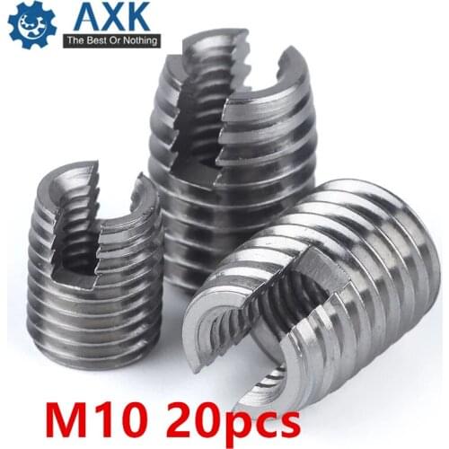 20pcs Stainless Steel M10 Self Tapping Thread Insert Screw Bushing M10*1.5*18mm 302 Slotted Type Wire Thread Repair Insert