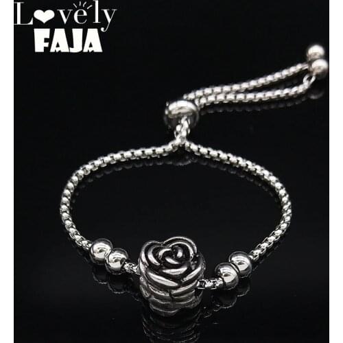 2021 Fashion Rose Stainless Steel Bracelete for Women Silver Color Bracelet Charm Jewelry pulsera pulseira feminina B18413