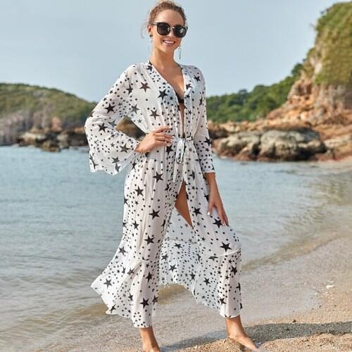 2020 Tunic for Beach Bathing suit cover ups Chiffon Beach Dress Women Beachwear Bikini cover up Saida de Praia Q1170