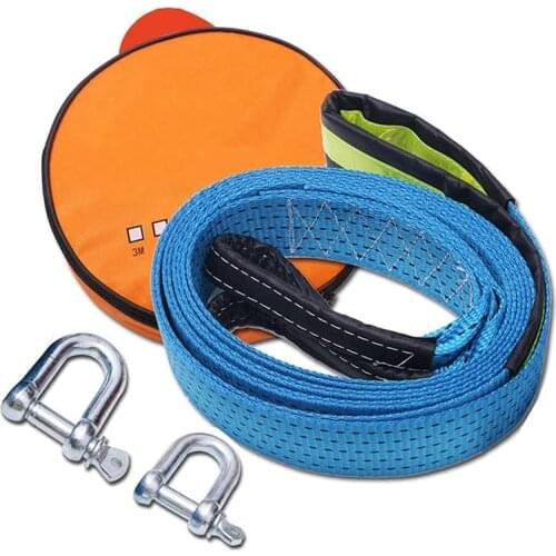 5M 8Tons Car Towing Rope Strape Cable with U Hook Shackle High Strength Nylon Light for Car Truck Trailer SUV