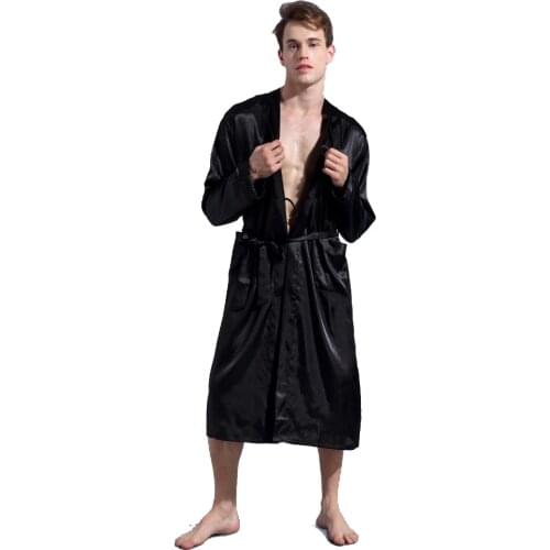 Chinese Mens Wine Red Satin Robe With Belt Kimono Bathrobe Gown Nightgown Sleepwear Home Leisure Pajamas S M L XL XXL D202-10