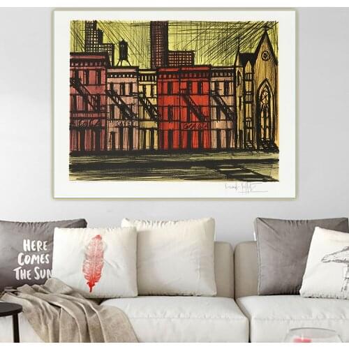 Bernard Buffet《Rue A New-York》Canvas Art Oil Painting Artwork Poster Picture Wall Hanging Decor Home Living Room Decoration
