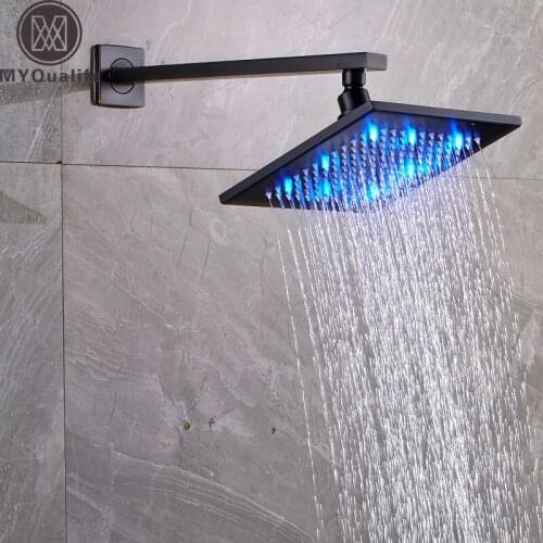 Free Shipping Brass Wall Mount Shower Head 8" led Light Square Rainfall Showerhead with Shower Arm pipe