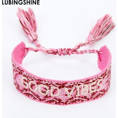 Handmade Embroidered Letter Pattern Bracelet Woven Cotton Tassel Adjustable Friendship Bracelets For Women Men Wristband Gifts