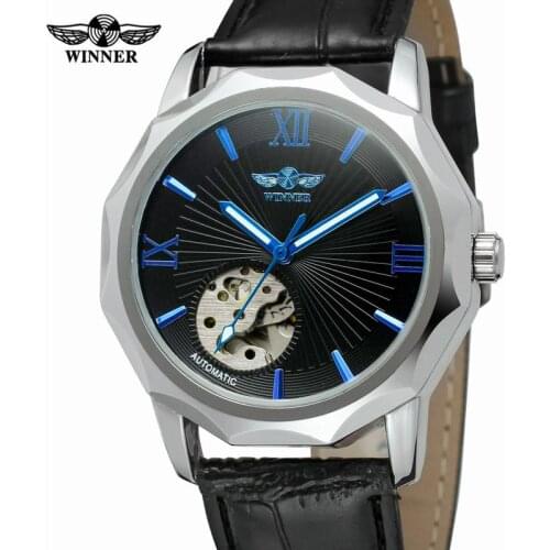 Top Brand Men Watch Fashion Casual Automatic Mechanical Watches Hollow Dial Geometric Design Waterproof Leather Wristband Clock