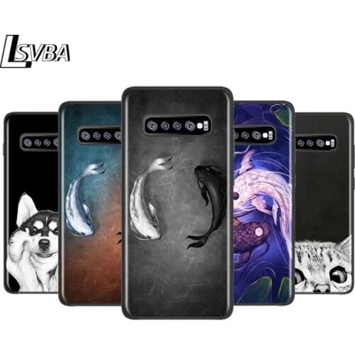 Cartoon Fish Cat Astronaut for Samsung Galaxy Note 20 Ultra 10 9 8 Pro S10E S10 5G S9 S8 S7 Plus Bright Black Phone Case Capa