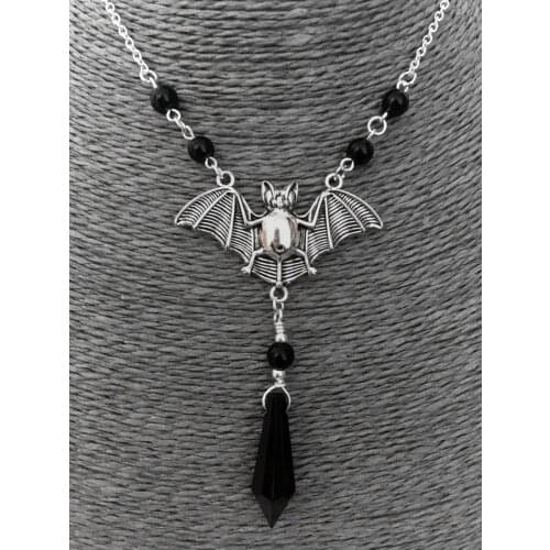 Black Bat Choker Necklace Halloween Jewellery Fancy Dress Spooky Pagan Gothic Magic Black Crystal Pagan Necklace