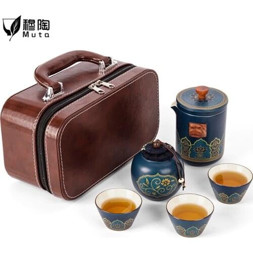 Black ceramic teapots with 3 cups a tea sets portable travel office tea set drinkware Ceramic kettle Chinese puer kungfu
