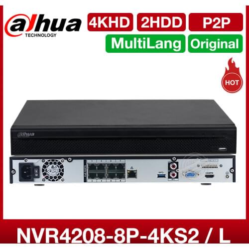 Standard Shipping Dahua NVR4208-8P-4kS2 8CH NVR 8MP 1U 8PoE 4K&H.265 Lite Network Video Recorder 2SATA With Logo