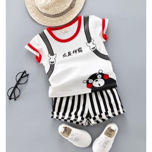 Kid Summer Clothing 1 2 3 4 Years Baby Girl Boy Casual Striped Shirt Clothes Set Cute Cartoon School Bag Boys Suit