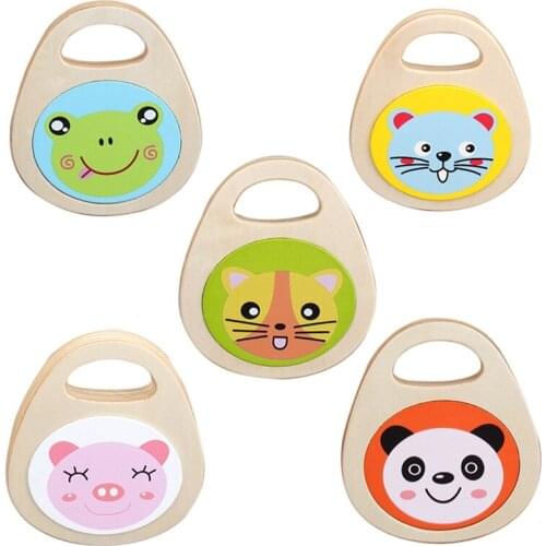Kids Cartoon Wooden Castanets Music Instruments Baby Clapper Handle Musical Instruments Toys for Children