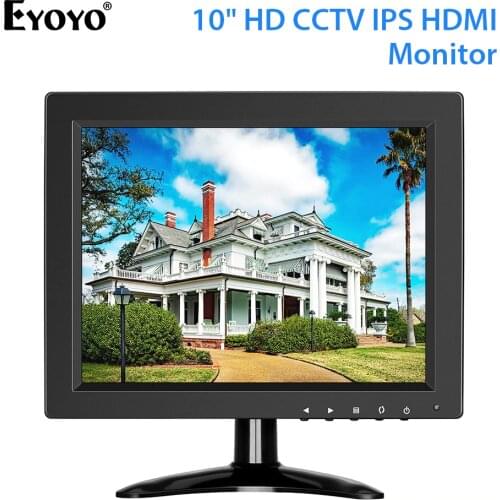 Eyoyo 10 inch Security CCTV Monitor Small Portable HDMI LCD Monitor IPS HD 1024x768 4:3 with BNC HDMI VGA AV Input for PC Raspbe